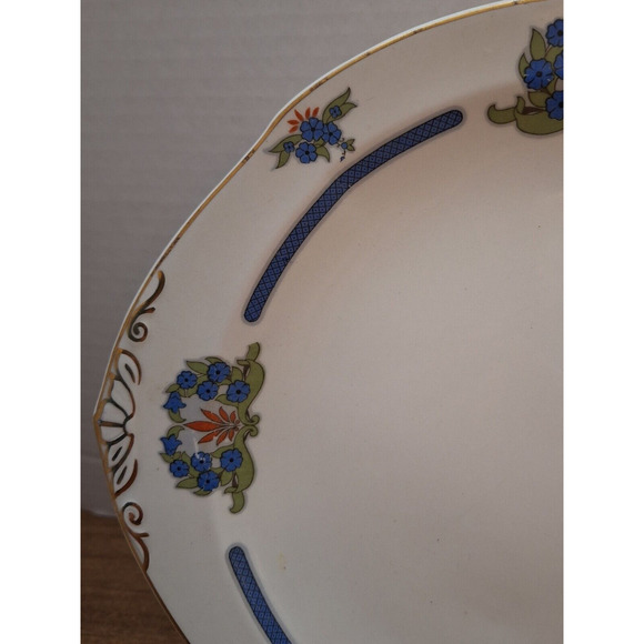 Vintage 1920's Prestwick W H Grindley Blue, Orange, Gold Rim 10.25" Cake Plate - Picture 3 of 6